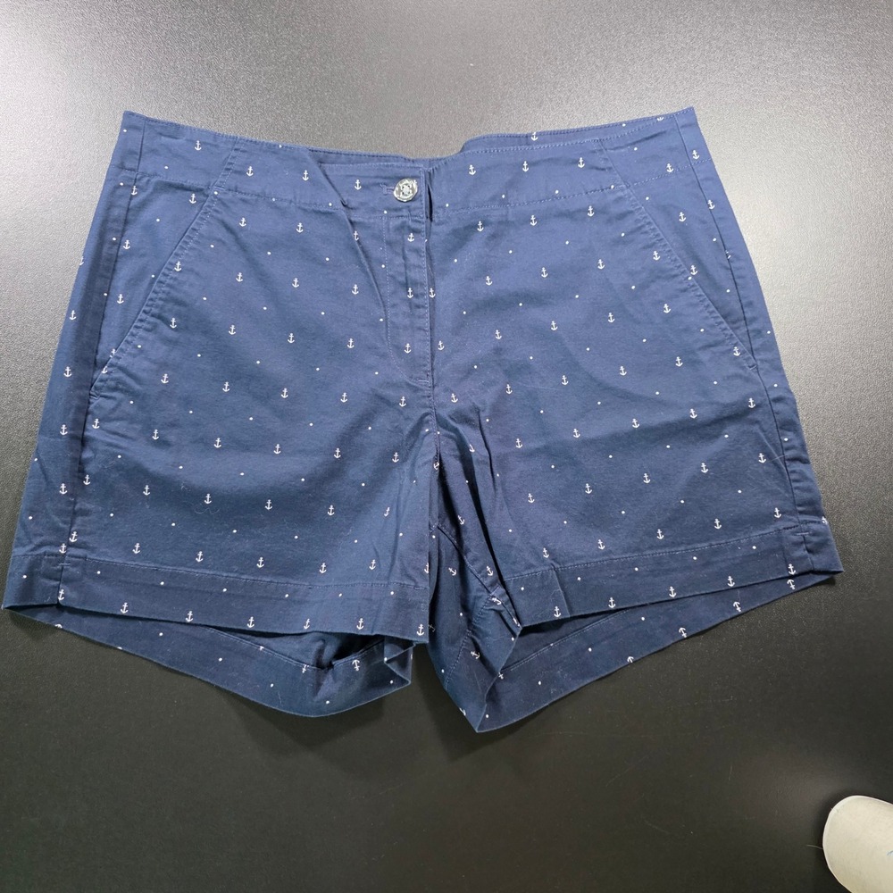 Nautica Womens Navy Blue Anchor Print Chino Shorts Stretch Cotton Size 12